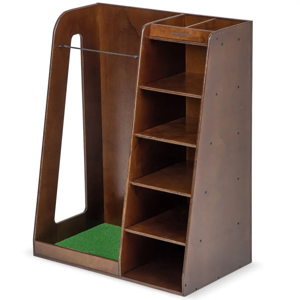 GoSports Premium Wooden Golf Bag Organizer and Storage Rack - Brown