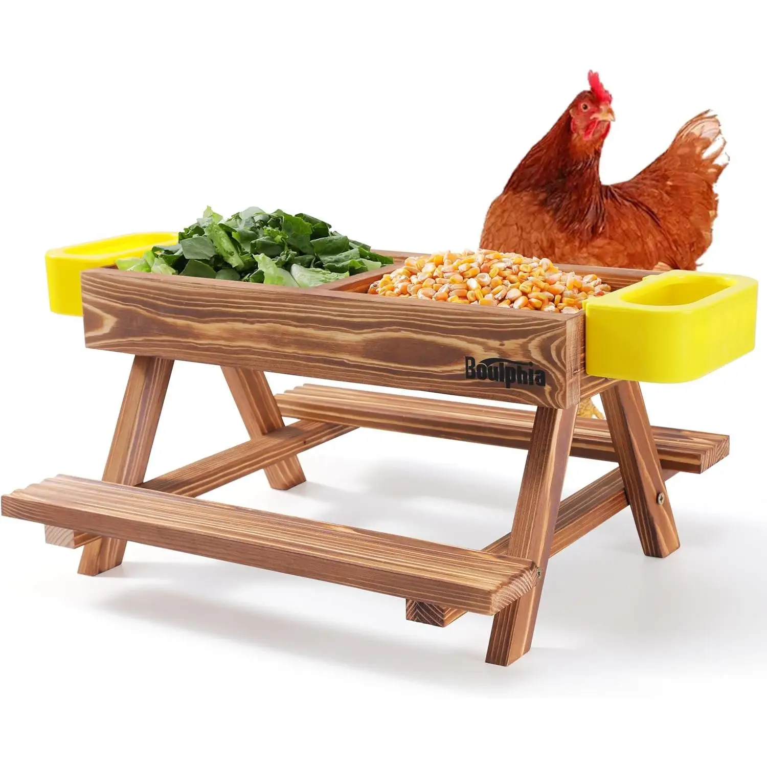 Chicken Feeders and Waterers, Chicken Feeder No Kit with Chicken Picnic Table and 2 Chicken Water Feeder, Handmade Wooden Chicken Supplies & Accessor