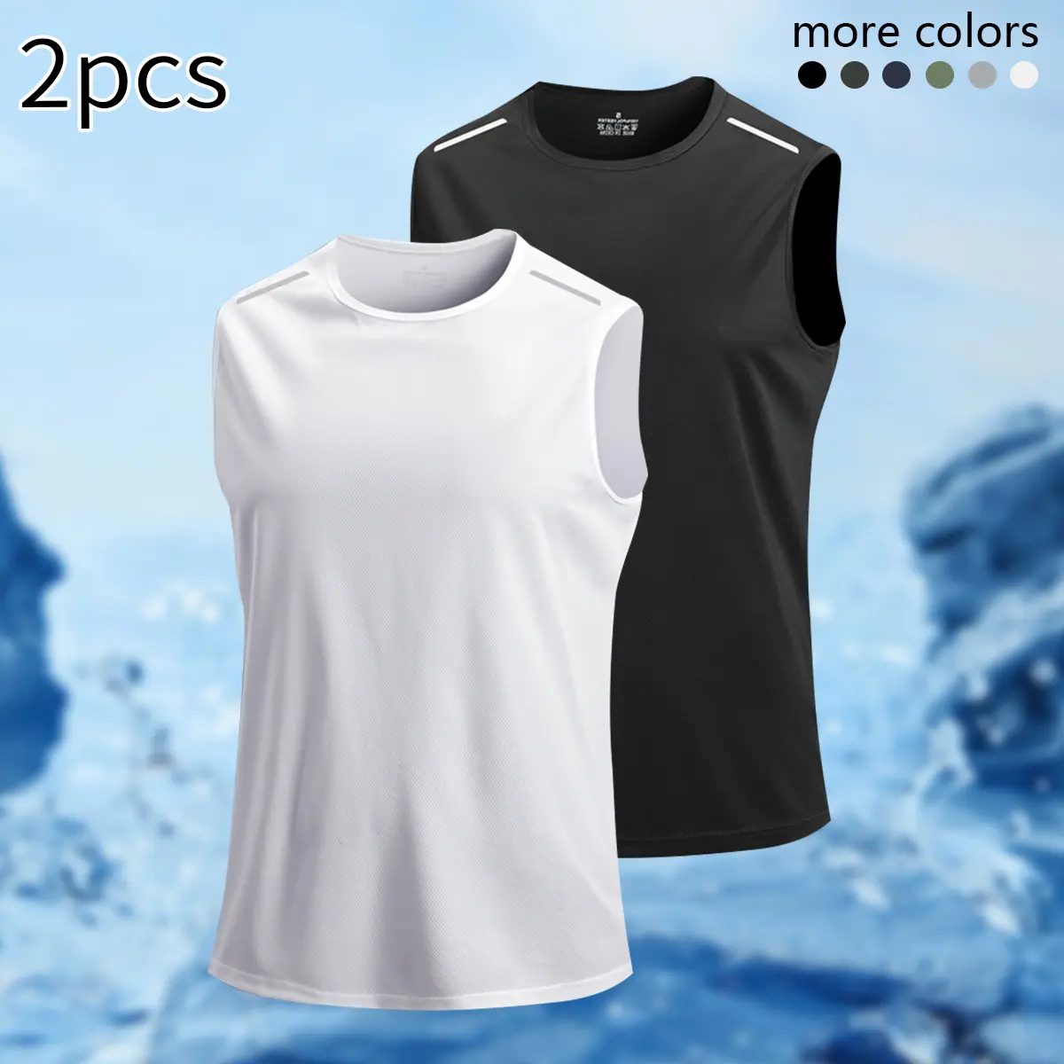 Men’s 2-Piece Solid Round Neck Lightweight Activewear Sport Vests - Sleeveless, Breathable, Quick-Drying, Sweat-Absorbing Gym Tops for Summer Running, Outdoor Exercise, Sleeveless Gym Tops, Tank Tops