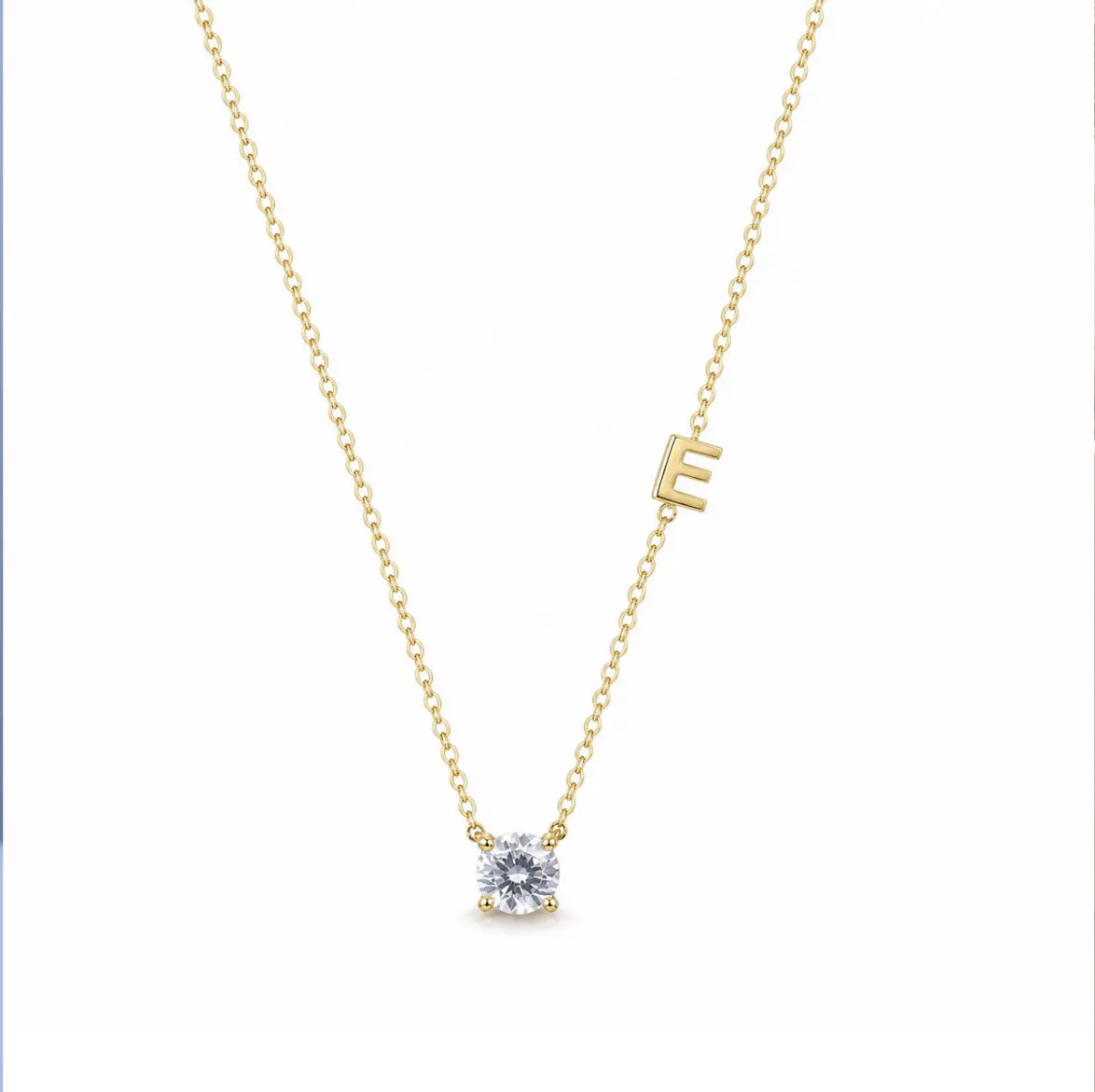 Luvia Jewelry Sideways Initial Necklace for Women, 14K Gold Plated Solitaire Cubic Zirconia Pendant, Dainty Asymmetric Letter Choker Necklace, Gift for Her