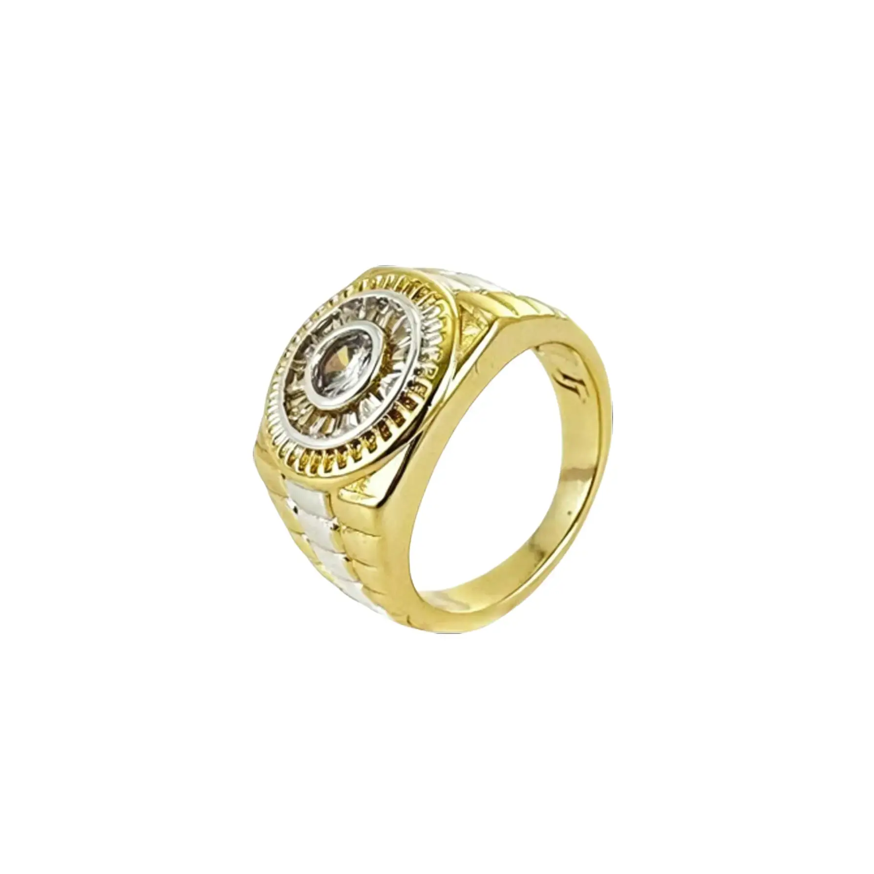 Lorvè Fashion Men's Ring 14K Real Gold Plated Crown Design Sparkling Accents Elegant Statement Jewelry for Any Occasion