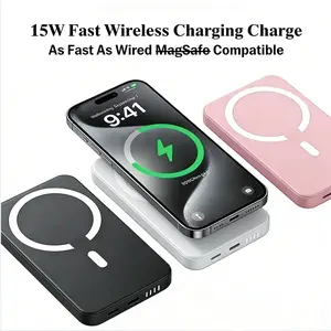 For iPhone 12–16 Pro/Pro Max, 5000mAh & 10000mAh Compact Magnetic Power Bank – Portable Wireless Fast Charging, Pink/Black/White Chargeable Travel Battery Pack