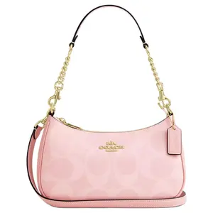 COACH Teri 25 Medium Signature Print Faux Leather Shoulder Bag for Women in Blush Pink