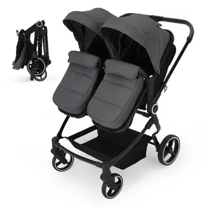 Double Stroller for Newborn and Toddler, Tandem Strollers with Lightweight Compact Fold, Adjustable Cancline & Canopy, Parent Cup Holders, for Twins Infant Toddler Kids Travel