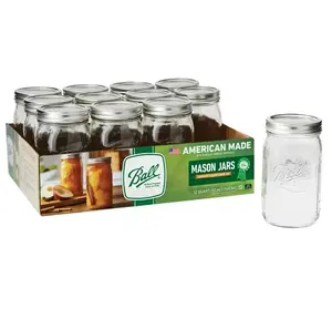 Wide Mouth 32 oz Glass Canning Jars with Airtight Lids & Bands, 12-Pack Large Mason Style Jars for Food Storage, Pickling, Fermenting & Meal Prep