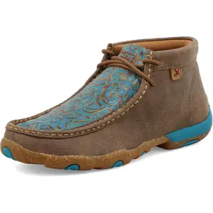 Twisted X Women's Bomber Leather & Turquoise Tooled Chukka Driving Moc Casual Shoes WDM0148