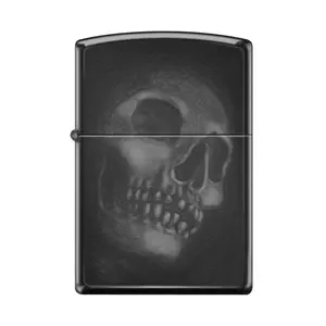 Zippo Lighter - Photo Image Skull High Polish Black Finish Windproof Design for Collectors and Gothic Enthusiasts with Photo-Realistic Skull and Lifetime Guarantee
