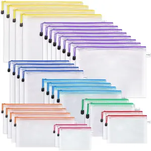 Mesh Zipper Pouch 30 count  Zipper Bags 8 Sizes 8 Colors Plastic Document Pouch for Organizing School Supplies, Office Appliances,  Organize and Travel Storage