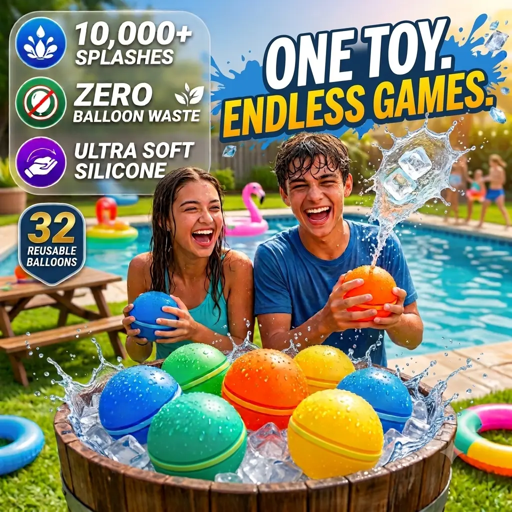 Reusable Magnetic Water Balloons, Quick Fill Self Sealing Splash Balls, Soft Silicone Refillable Water Toys for Kids & Adults,Backyard Party Games, Pool Party Toys, Beach Fun, Summer Activities, Birthday Gifts, 12/16/24/32 Pack