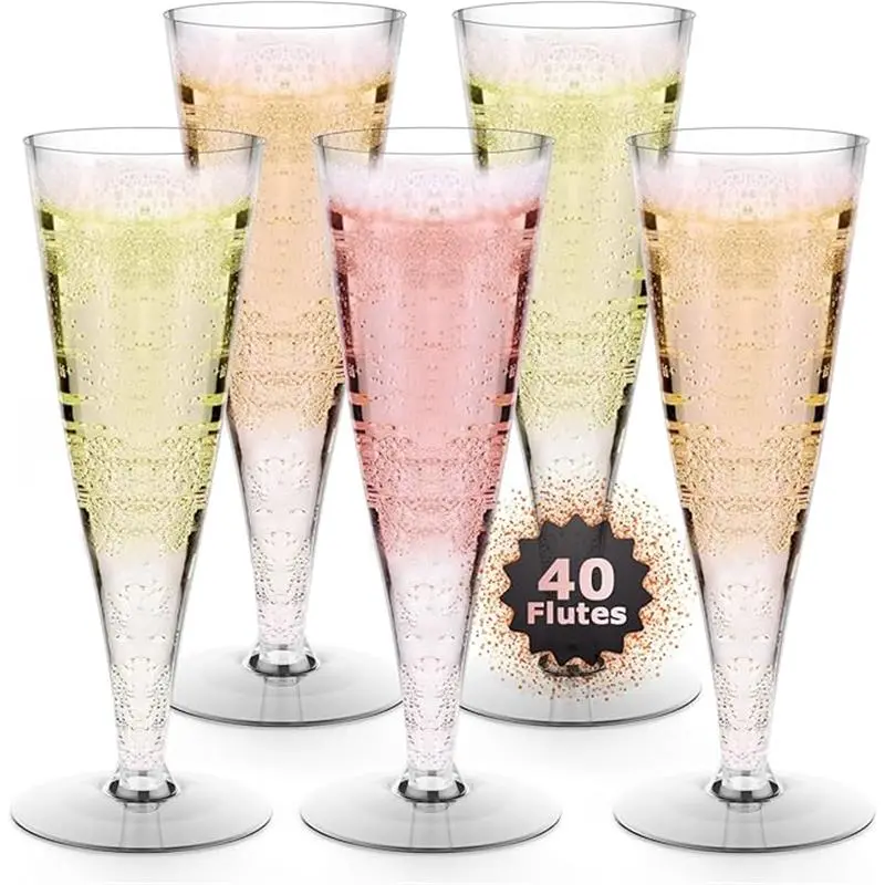 40 Pack Plastic Champagne Flutes Disposable Champagne Glasses, 4.5 Oz Clear Mimosa Glasses Bulk Cocktail Toasting Cups for Party Supplies Wedding Bride Bar, Copas De Plastico Para Brindis