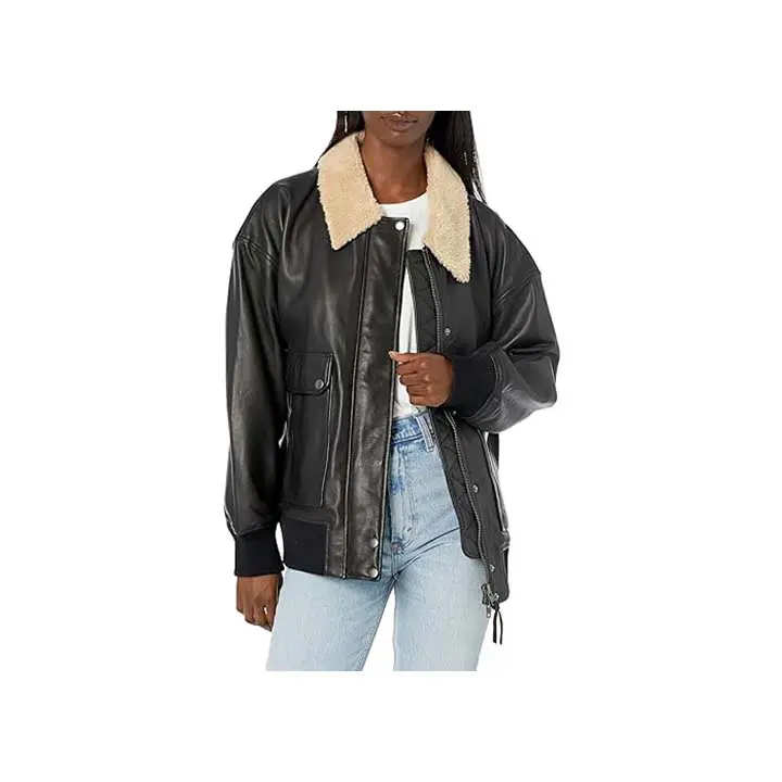 Blaze Black Leather Bomber Jacket - Premium Original Leather with Fur Collar