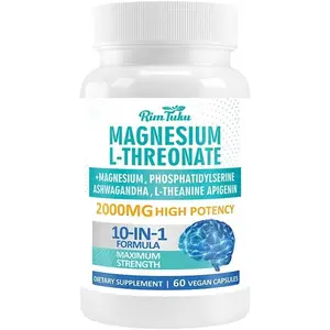 Magnesium L-Threonate 2000mg 10-in-1 Supplement Formula for Brain Health and Cognitive Support High Absorption Magnesium Threonate Capsules for Memory Mental Focus Stress Relief Clarity Relaxation and Better Sleep 60 Count