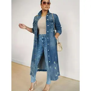 Women's oversized denim jacket - loose fitting long coat