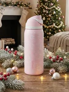 Owala Ribbon Toile 32oz Holiday Limited Edition FreeSip Insulated Water Bottle Leakproof Stainless Steel Cup Coquette Pink Anti-Scalding Perfect Christmas Gift