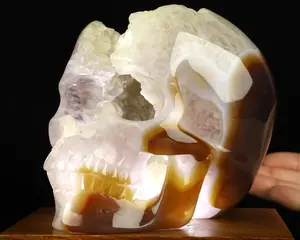 Unique Huge 5.8" Geode Agate Carved Crystal Skull