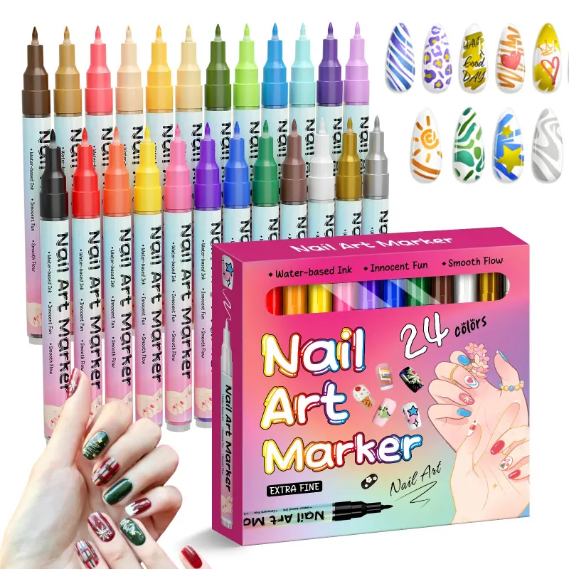 Nail Markers For Nail Art, 12/24 Colors Nail Art Pens Set, Diy Nail Art Marker, 3d Nail Polish Pens, Dry Nail Art Nail, For Art Drawing Painting Point Dotting Manicure Tools Nail Design, Nail Care