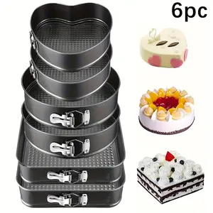 6-Piece Non-Stick Durable Cake Pan Set | Carbon Steel Round & Heart Shaped Springform Pans with Removable Bottom, Easy Release, Black Baking Pan Bakeware