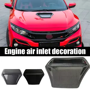 Carbon Fiber Look Engine Hood Air Intake Cover - JDM Style Upgrade, Polished ABS, Fit Car Decor Accessory