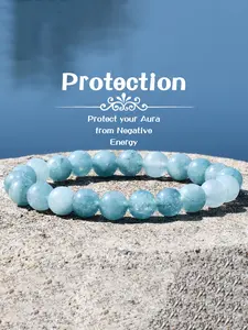 Natural Stone Aquamarine Elastic Bracelet, High Quality Bracelet, Good Luck Meditation Jewelry Gift for Couples & Friends, Holiday Birthday Present, Beaded Bracelets