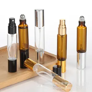 Dual-Head Rollerball Spray Bottle, Travel Portable Perfume Dispenser, Two-In-One Refillable Cosmetic Bottle, Transparent Small Sample Bottles 10ML