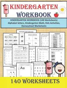 KINDERGARTEN WORKBOOK (140 Worksheets) - Alphabet letters, Kindergarten Math, Kids Activities, Homeschool Worksheets