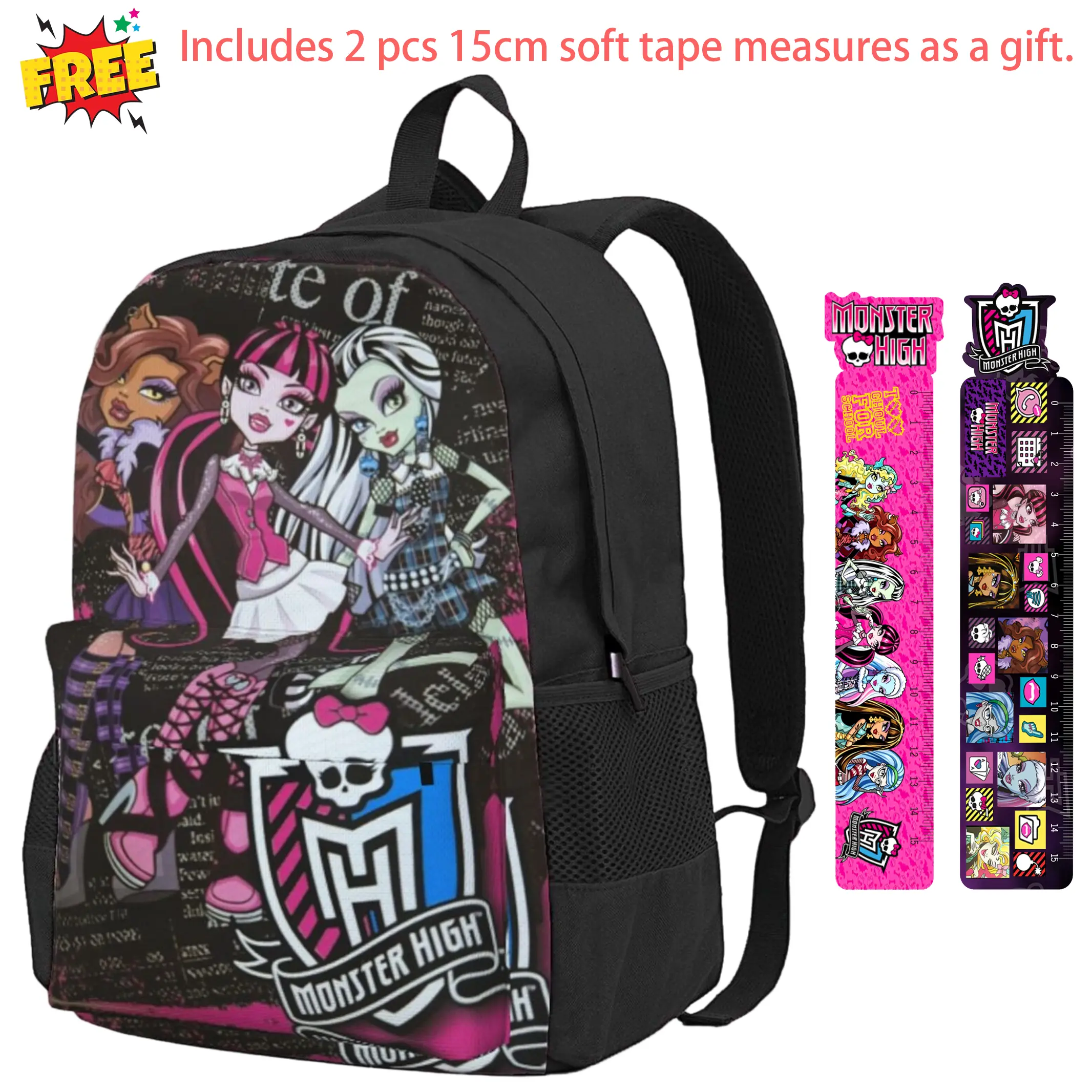 Cute Monster high Print Backpack for Women Monster high dolls Ergonomic Cushioned Laptop Daypack with Multiple Zipper Pockets,Monster high doll Lightweight Travel Bagpack, Ideal Gift for Birthday Christmas Day