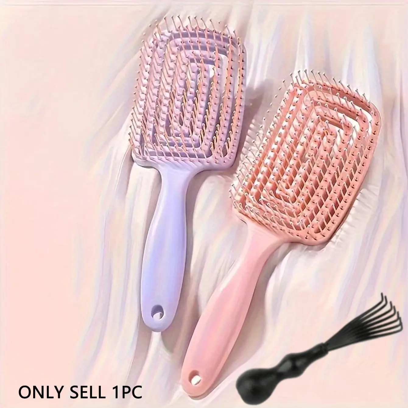 1 fluffy comb - Portable hollow comb with ABS handle, available in multiple colors (pink/black/purple), suitable for all hairstyles, a tool for smoothing and styling, a durable hair comb, Hair Detangling Comb, Hair Styling Combs