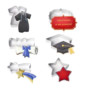 6pcs Graduation Cookie Cutters, Stainless Steel Graduation Cap, Gown, Diploma & Shooting Star Shapes, Baking Molds for Baking & Crafting, High School and College Graduation Parties, Easy-to-Use Kitchen Gadgets & Accessories