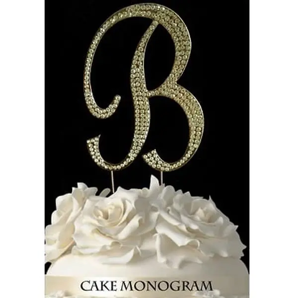 De Yi Enterprise 33015-Bg Monogram Cake Toppers - Gold Rhinestone - B, Rhinestones, Monogrammed