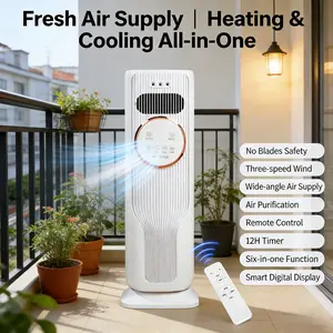 Adjustable Bladeless Dual Purpose Tower Cooler Heater, Full Function Remote Control, Ice Water Addable Cooling Mode, Efficient Standing Fan for Bedroom & Study Room