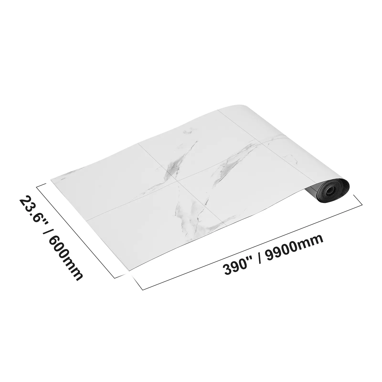 VEVOR Self-Adhesive Vinyl Floor Tiles, 390x23.6in 1.5mm Thick Ethylene Base Non-Woven Peel & Stick Marble Look, Flame-Retardant Water Resistant Easy Install DIY Flooring for Kitchens, Bathrooms