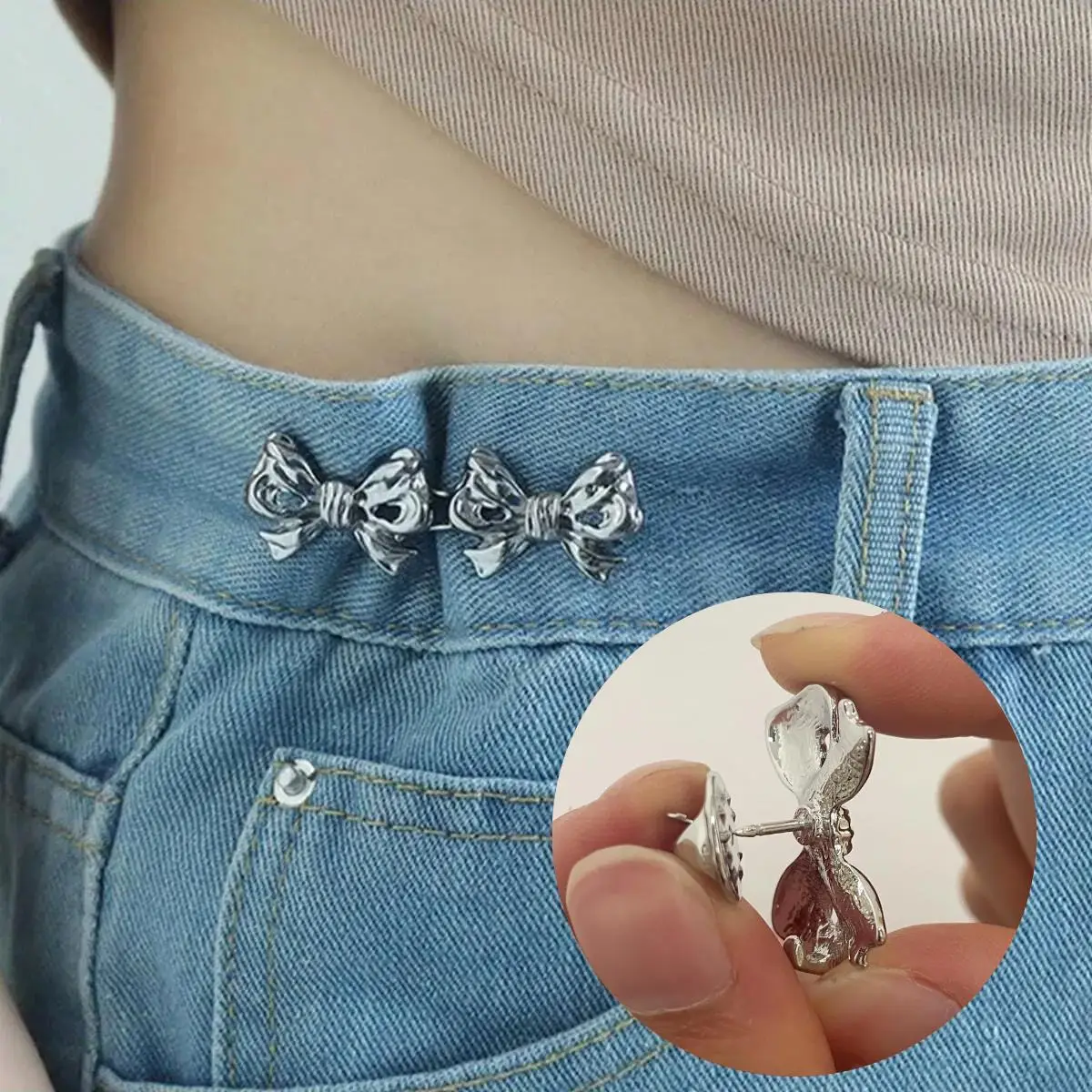 Bowknot Design Jeans Waist Tightener, 1 Count Portable Adjustable Waistband for Jeans & Skirts, Fashion Practical Sewing Accessories for Indoor & Outd