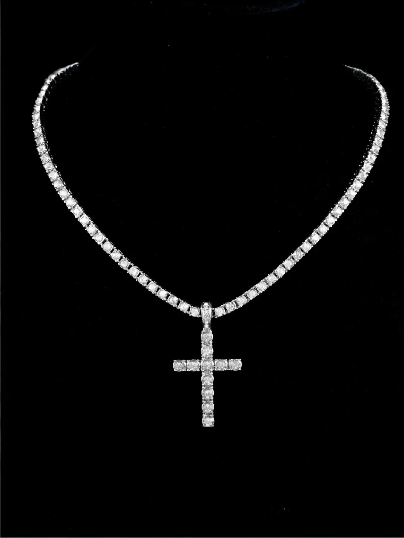 Stainless steel tennis necklace with ice design, iced out cross, dainty cross necklace, durable sports jewelry for men and women, perfect gift for athletes and fitness enthusiasts, Elegant necklace, Dainty necklaces, Cross chain design
