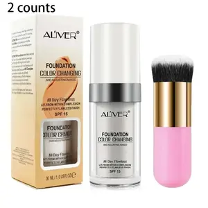 Aliver Liquid Foundation Set, SPF 15 Sun Protection, Lightweight Waterproof Long-Lasting Coverage, Includes Makeup Brush, Natural Finish