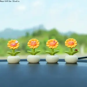 "Warm Sunflower" Car Ornament - Cute, Soothing Faux Potted Plant Car Interior Accessories for Dashboard, Window Decoration