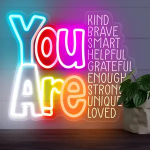 You Are Kind Brave Loved Smart Neon Sign - Positive Affirmations LED Wall Light - USB Powered Motivational Decor Sign Light for Bedroom, Living Room, Office Decor Birthday Gift
