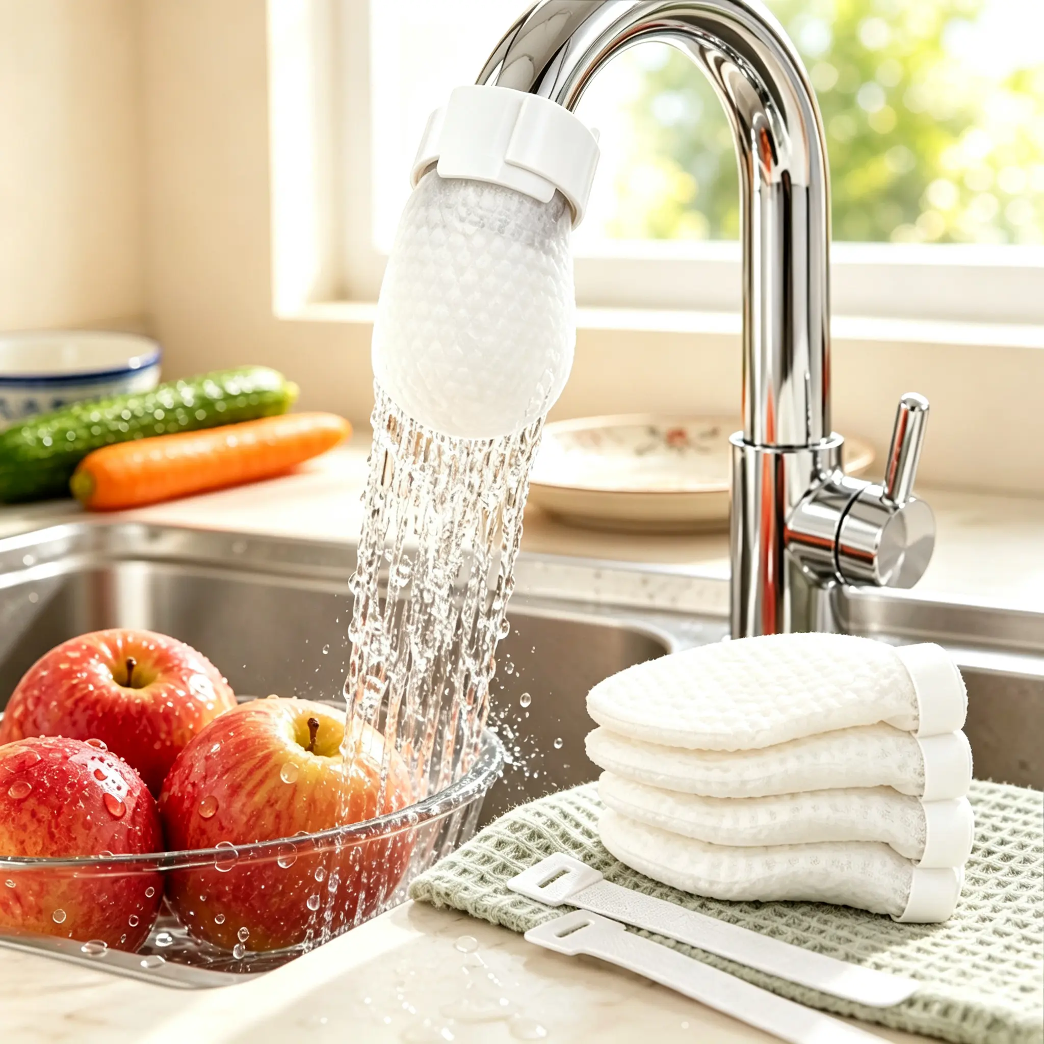 High-Density Cotton Faucet Water Filter - Disposable Splash Guard, Mountable for Most Taps, Splash-Proof, Purifies Water by Removing Sediment & Impurities, for Home & Kitchen Use