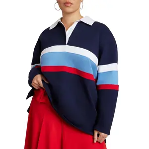 ELOQUII Women's Plus Size Striped Polo Shirt