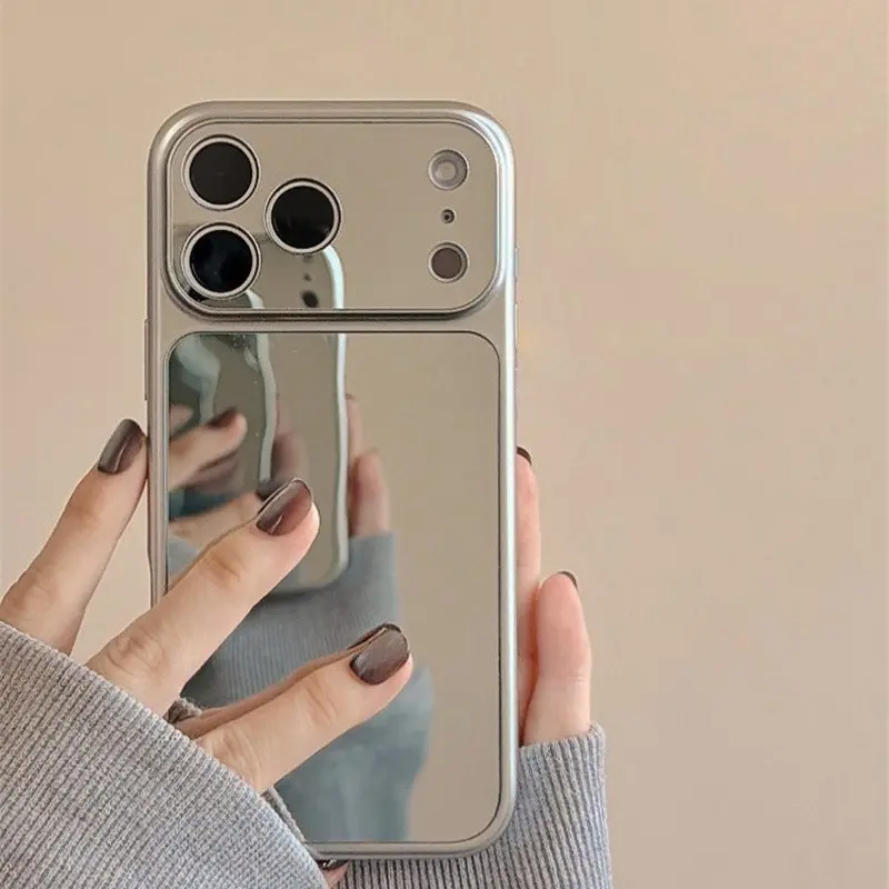Phone case Cover Casing Protective Accessories Mobile Phone Accessory Suitable for iPhone | Full Mirror Large Window | Makeup Mirror | Silver Plated | Best Friend Gift | 11 12 13 14 15 16 17 Pro Max | Protection