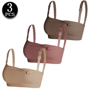 3 PCS Ribbed Wireless Nursing Bras for Breastfeeding, 3-Pack Maternity Bras with One-Handed Clasp, Adjustable Straps Daily Wear