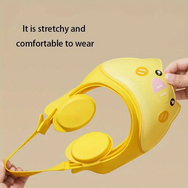 An adjustable leak-proof baby bath cap with cute cartoon cat design - Baby products, waterproof PP material, suitable for infants over 0 months, pink/blue/yellow, essential for newborns, baby products clearance