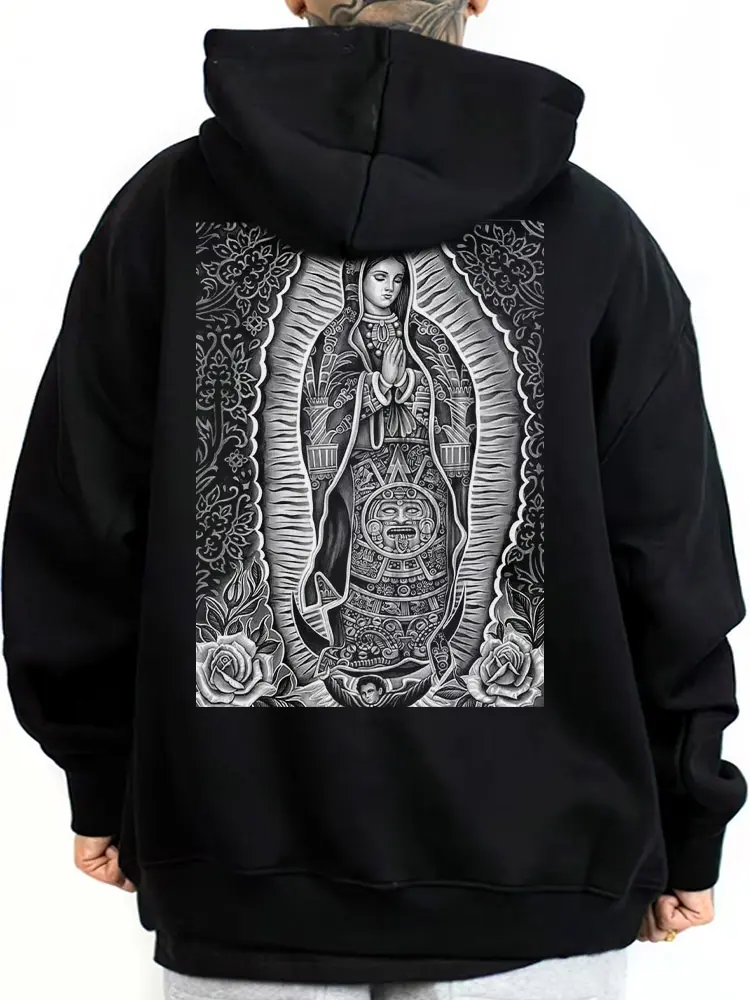 Our Lady of Guadalupe Chicano Style Lowrider Art Unisex Hoodie - Medium Heavy Fabric Sweatshirt, Womenswear Top, Full Size S-5XL Streetwear for Men & Women