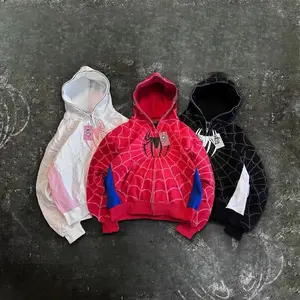 AmericaClassicsGothicRedSpiderPrintHoodedCardiganFullZipUpLooseMenWomenHipHopHoodieJacketY2kStreetSweatshirt