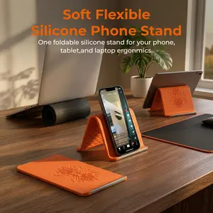 2026 New Version Portable Foldable Silicone Phone Holder, Bendable Freely into Any Shape, Multi-Angle Adjustable Stand for Mobile Phone, Tablet, Laptop, Anti-Slip Desktop Mount, Universal Fit, Home Office Travel Use, Orange Black - YY