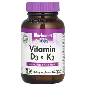 Bluebonnet Nutrition Vitamin D3 & K2, 60 Vegetable Capsules