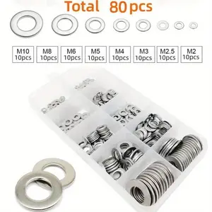 80 Pcs Stainless Steel Flat Washer Assortment Set M2-M12, Heavy Duty Stainless Steel Plain Washers with Storage Box, Hardware Lock Washer Assortment Kit, Ideal for Household DIY, Industrial Repair, Kitchen Decoration & Outdoor Maintenance.