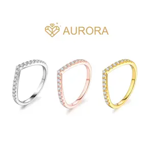 【#16 V band】Moissanite Stackable band ring enhancer ring high quality Wedding Engagement Jewelry Synthetic Moissanite