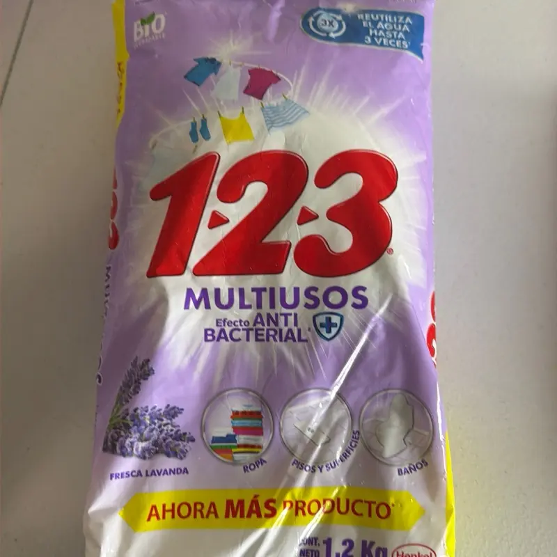 123 Multiusos Anti-Bacterial Laundry Detergent 1.2 Kg - Fresca Lavanda, Ropa, Pisos y Superficies, Baños