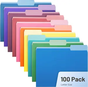 File Folders, 100 Pack - Manila Folders, Letter Size 8.5" x 11", 1/3-Cut Tabs, Assorted Colors, Office, School & Business Organization