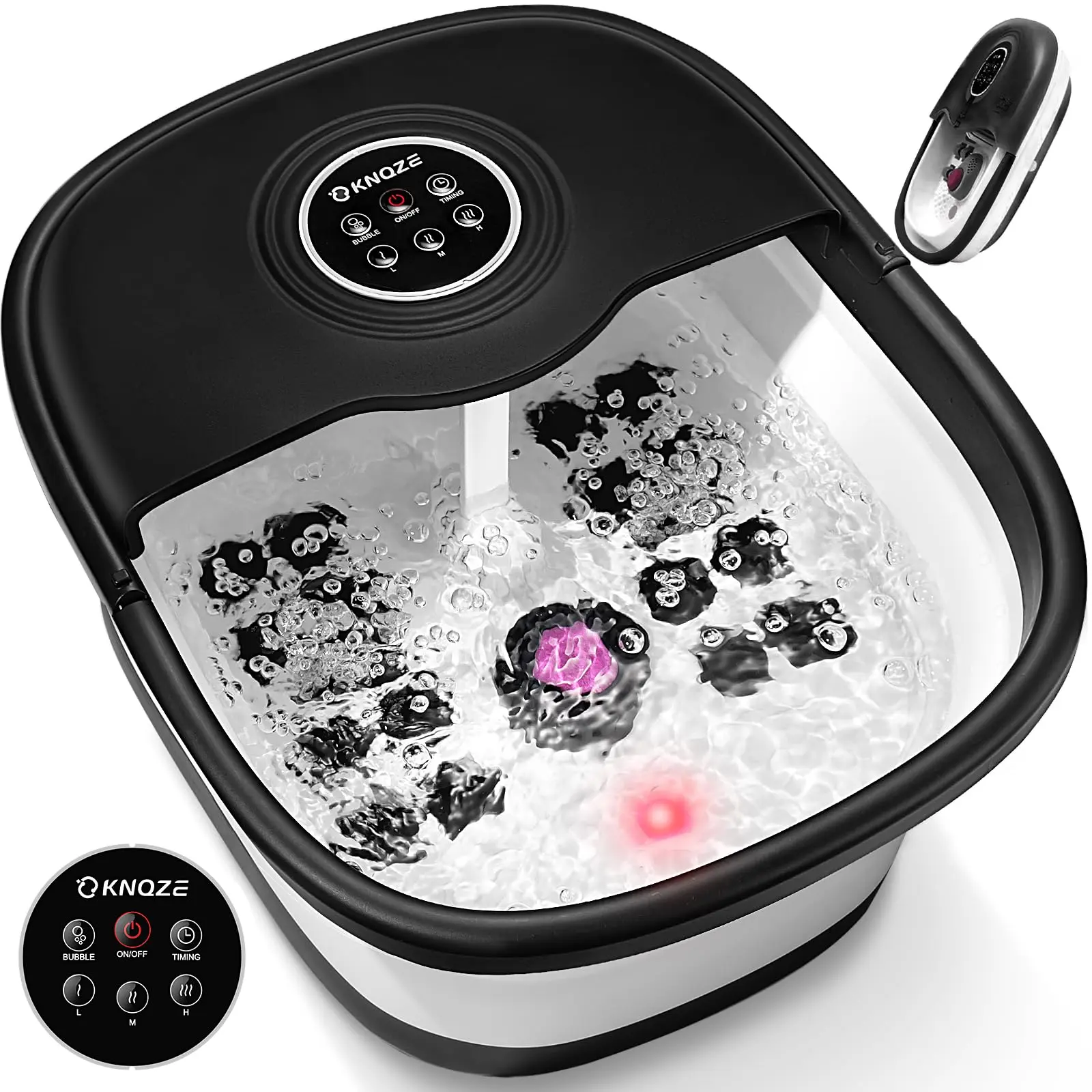 Unisex Collapsible Heated Foot Bath Tub with Bubble Jets, 16 Shaitus Rollers, Adjustable Remote Control, Timer & Warm Water Fast Function for Home Bathroom Use